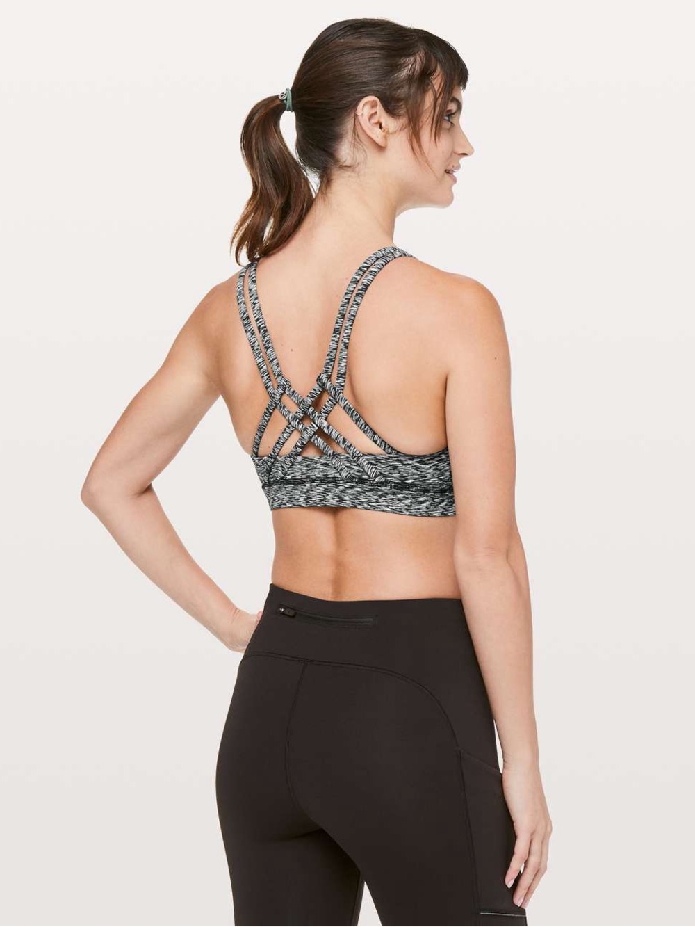 Lululemon Energy Sports Bra in Heathered Black & White